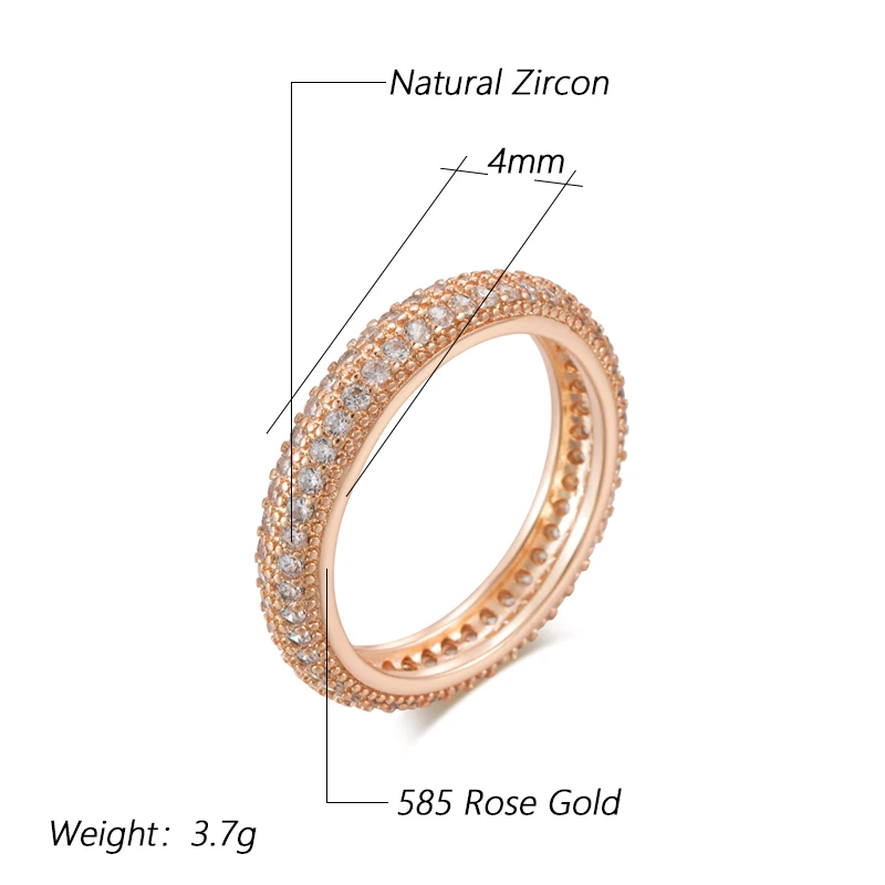 Kinel Hot Fashion Shiny Natural Zircon Full Circle Rings For Women 585 Rose Gold Color Classic Wedding Bride Daily Fine Jewelry