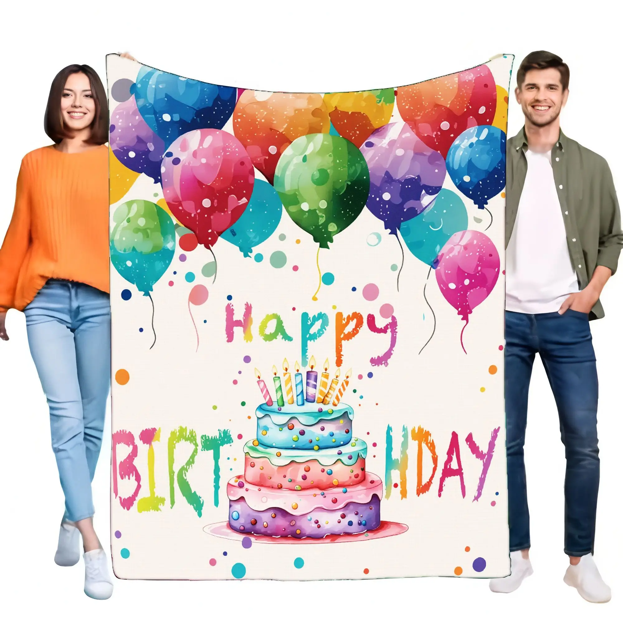 Happy Birthday Blanket Colorful Balloons Cake Soft Cozy Throw Perfect Gift for Kids and Adults Lightweight Home Decor Ideal for