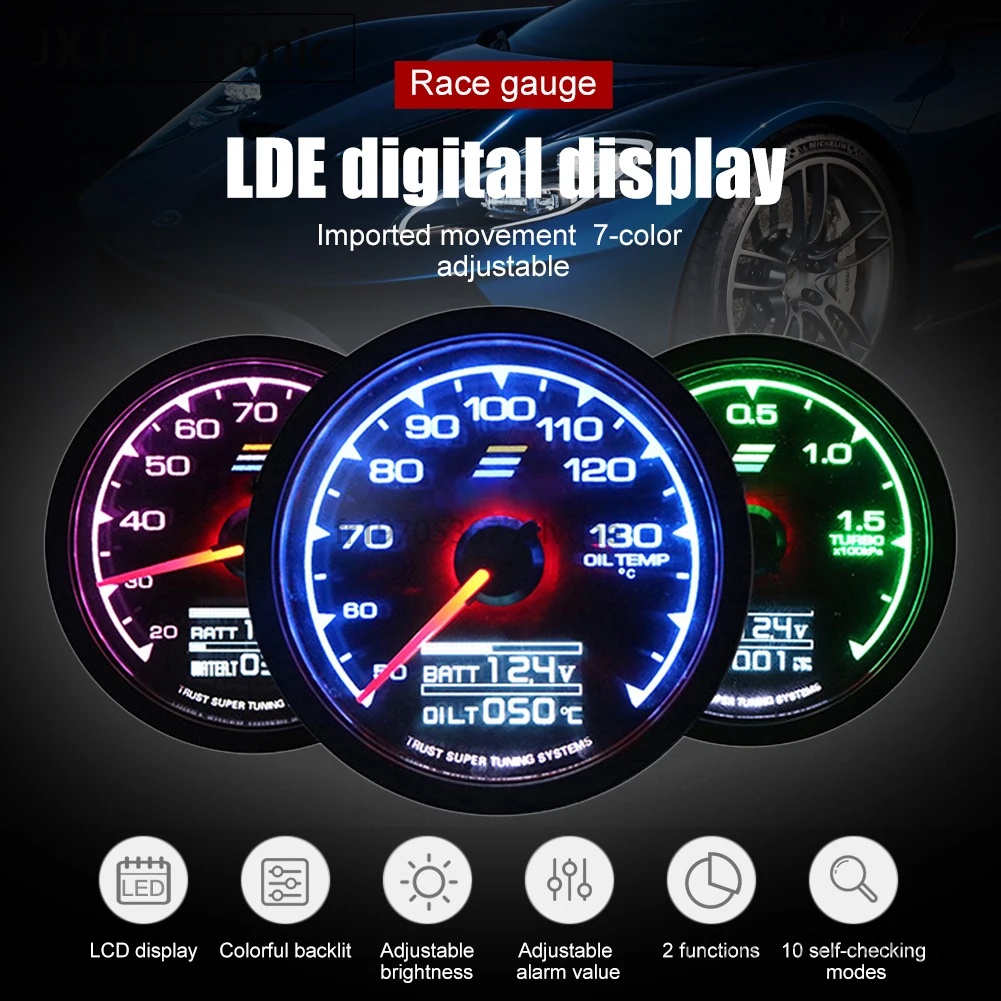 12V Car GReddi LCD Digital Display Turbo Boost Water Temp Oil Temp Oil Press Racing Meter Fuel Pressure Air Fuel Ratio Gauge