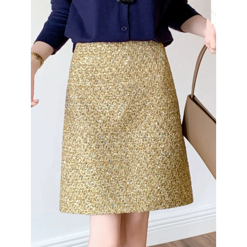 French Simple Woolen Hip Skirt Women's Short Autumn and Winter New A-line Skirt