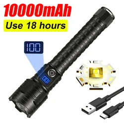 10000Mah White laser Flashlight with LED Screen Display USB Charging Outdoor Zoom Long-Range Multifunctional Flashlight