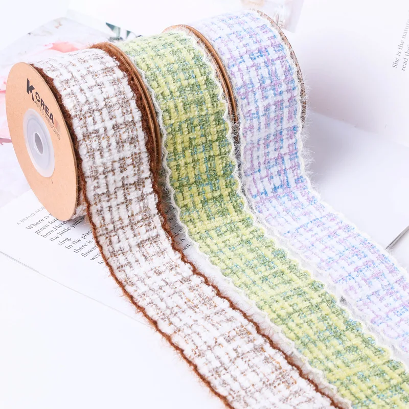 50yards Tweed Cotton Wool Ribbon Scallop Side Tape For DIY Make Bowknots Girl Hair Accessories Material Handmade Cloth Sewing