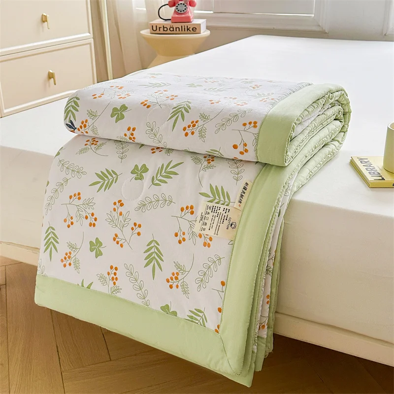Nordic Cotton Filling Summer Quilt Washable Printed Comforters Thin Quilted Duvet Pastoral Style Comforter for Double Queen Bed