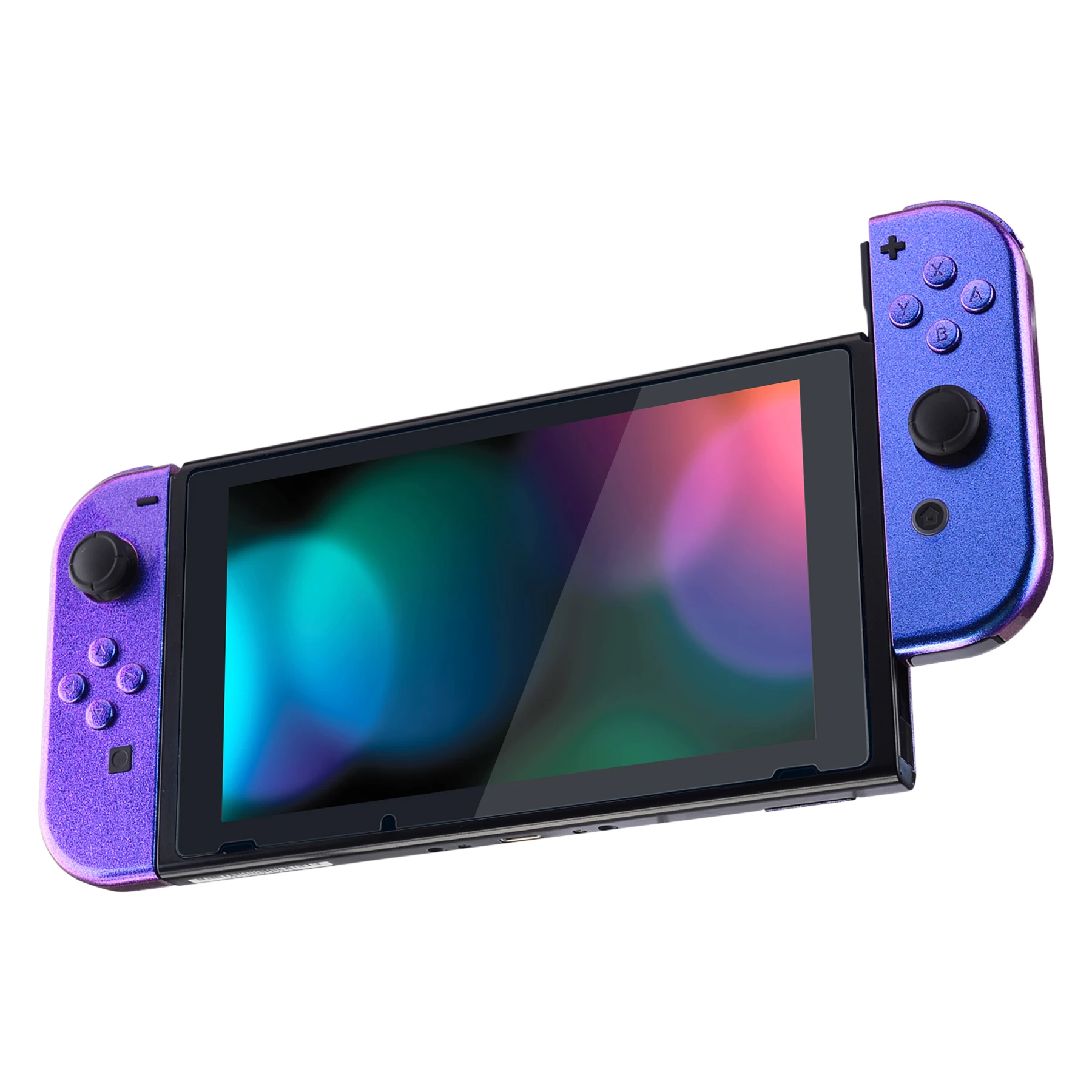 eXtremeRate Chameleon Purple Blue Controller Housing Shell Case With Full Set Buttons for Nintendo Switch JoyCon & OLED JoyCon