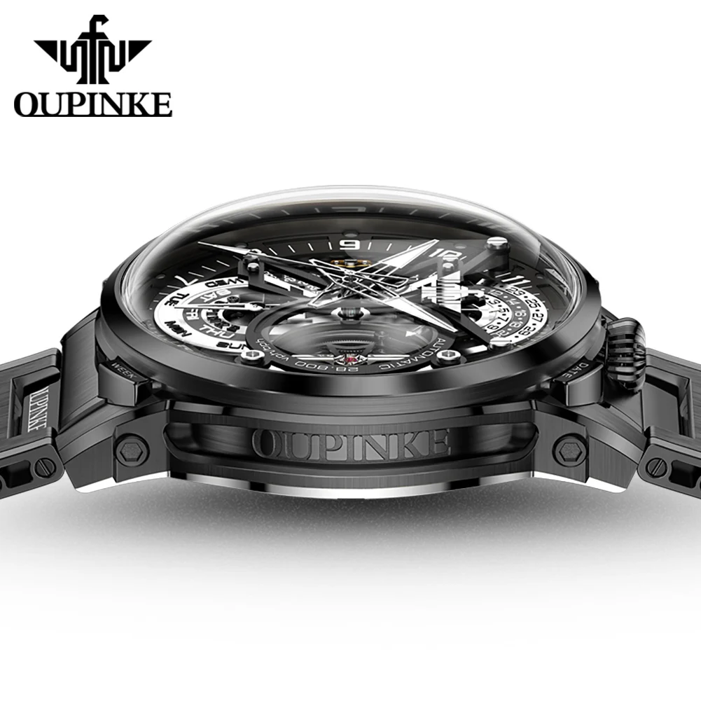 OUPINKE 3278 ساعات أوتوماتيكية للرجال هيكل عظمي 316 ستانلس ستيل 50 متر مقاوم للماء مصمم إيطالي ساعة ميكانيكية تعاونية #3