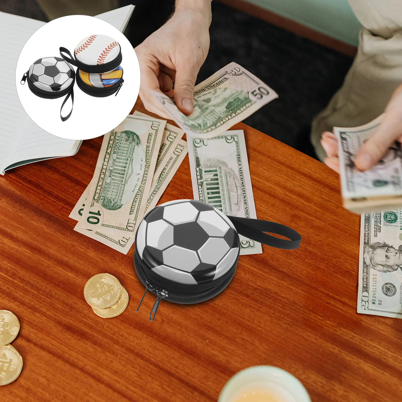 

3pcs Football Shaped Storage Boxes Coin Purses Sport Party Bags Cute Patterns Tinplate Snack Soccer Favors Mini Round Portable