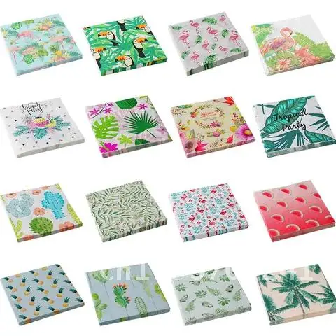 20pcs Palm Leaves Flamingo Tropical Party Decoration Paper Napkins Disposable Party Napkins Summer Hawaiian Party Decor Supplies