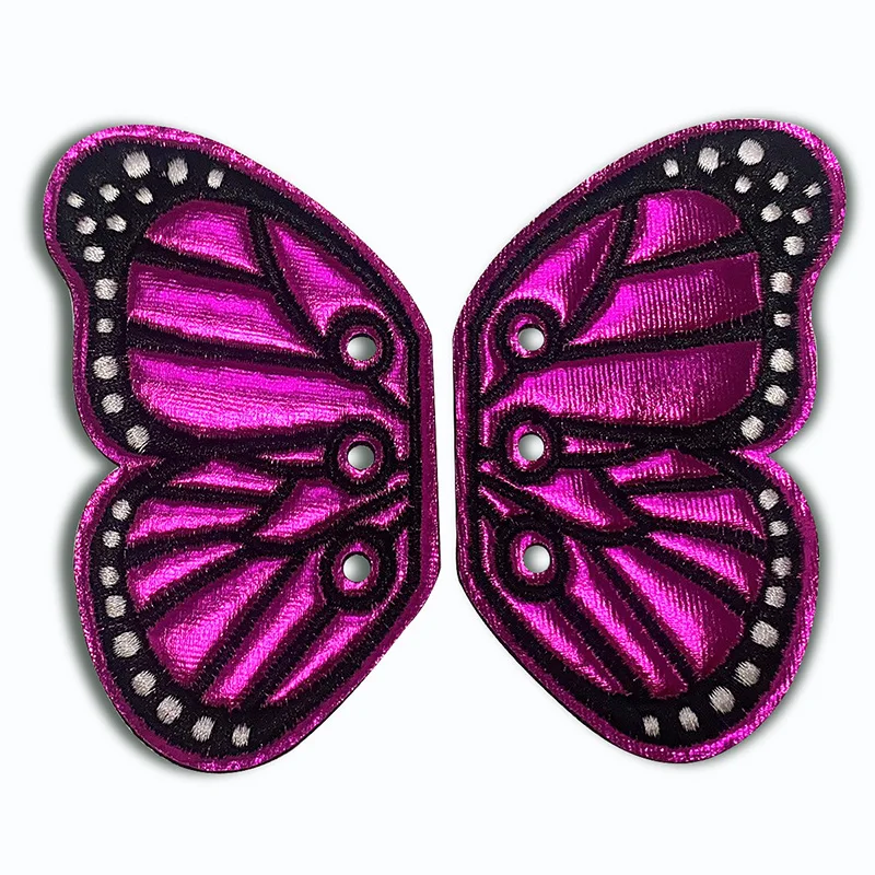 Fuchsia Pu Fabirc Embroidery Butterfly Shoe Wings For Roller Skate Shoes Boot Roller Skate Flying Wings Decorations Accessories