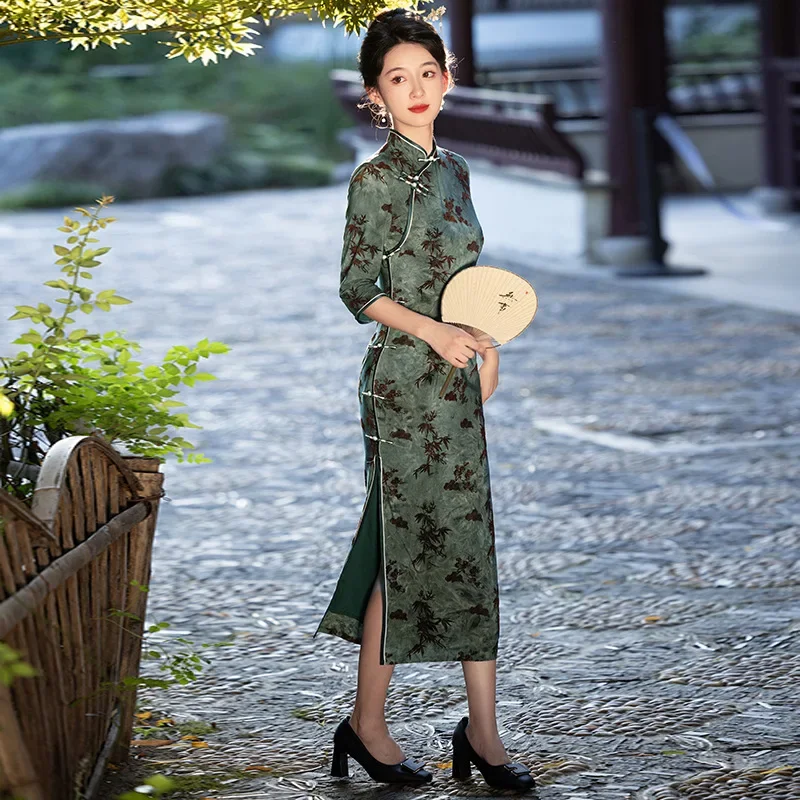 

Yourqipao, осеннее элегантное модное улучшенное Cheongsam, высококачественное длинное Ципао, традиционная китайская одежда, вечернее платье для женщин
