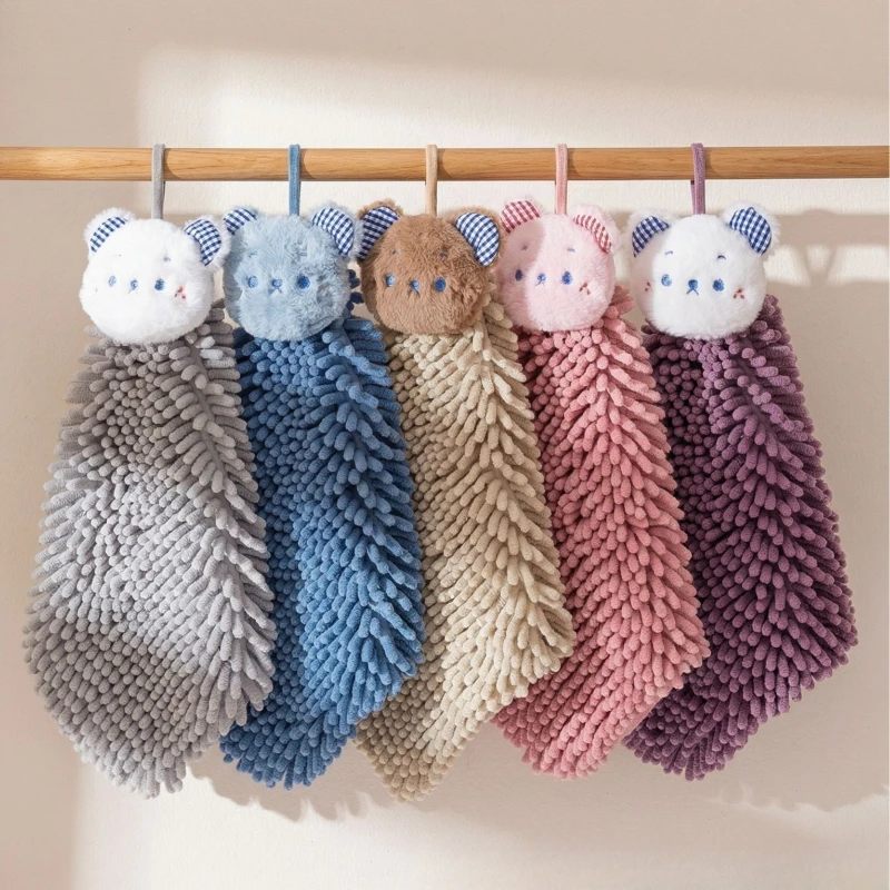 Household Hanging Bear Hand Towel Kitchen Bathroom Thickened Hand Towel High Value High-end Hand Towel