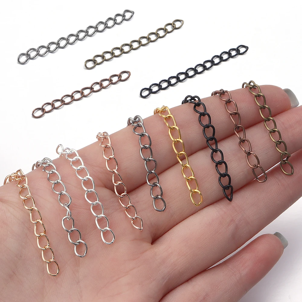 100 قطعة/الوحدة 50/70 مللي متر تمديد الذيل سلاسل قلادة سوار تمديد سلسلة السائبة سلسلة DIY بها بنفسك صنع المجوهرات النتائج اكسسوارات
