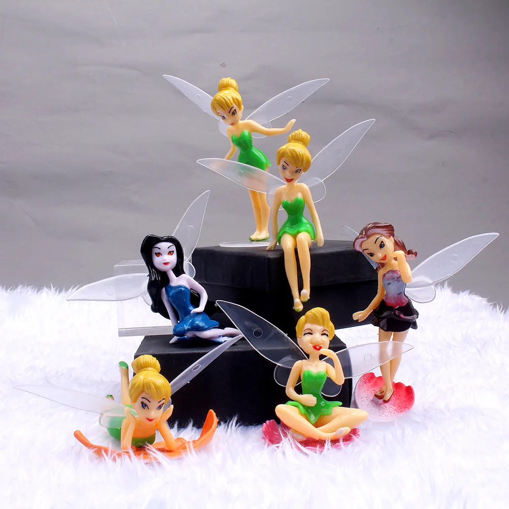 6pcs/Lot Disney Tinkerbell Tinker Bell Flower Elves Princess Cartoon PVC Action FIgure Mini Model Toys Dolls Brinquedos