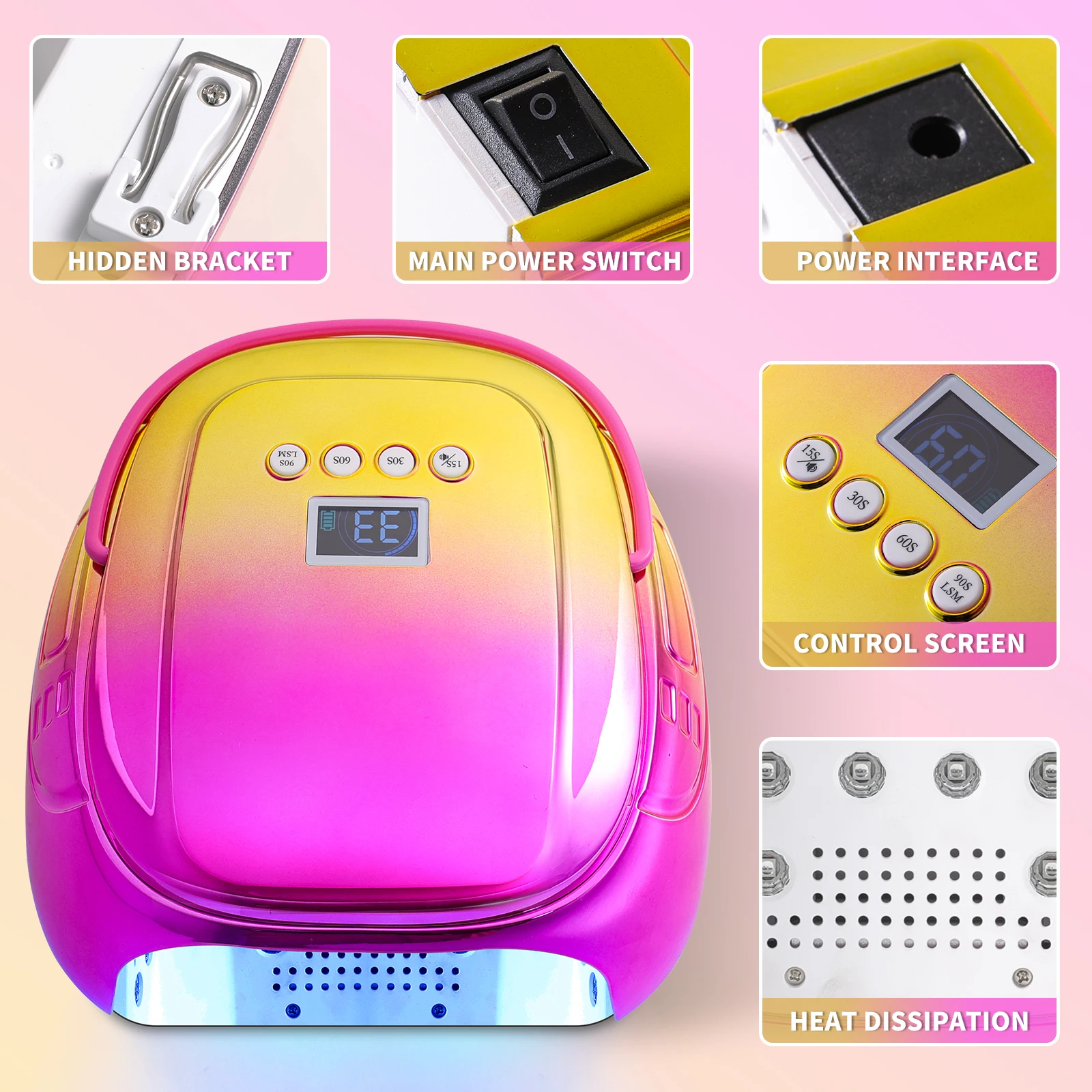 หลอดไฟยูวี LED 45 ดวง สำหรับอบเล็บเจล พร้อมเซ็นเซอร์ตรวจจับความเคลื่อนไหว สำหรับร้านทำเล็บมืออาชีพ