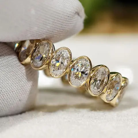 14K Gold Oval Cut Full Zircon Ring 925 Silver Engagement Rings for Women Full Eternity Wedding Band Anniversary Gifts