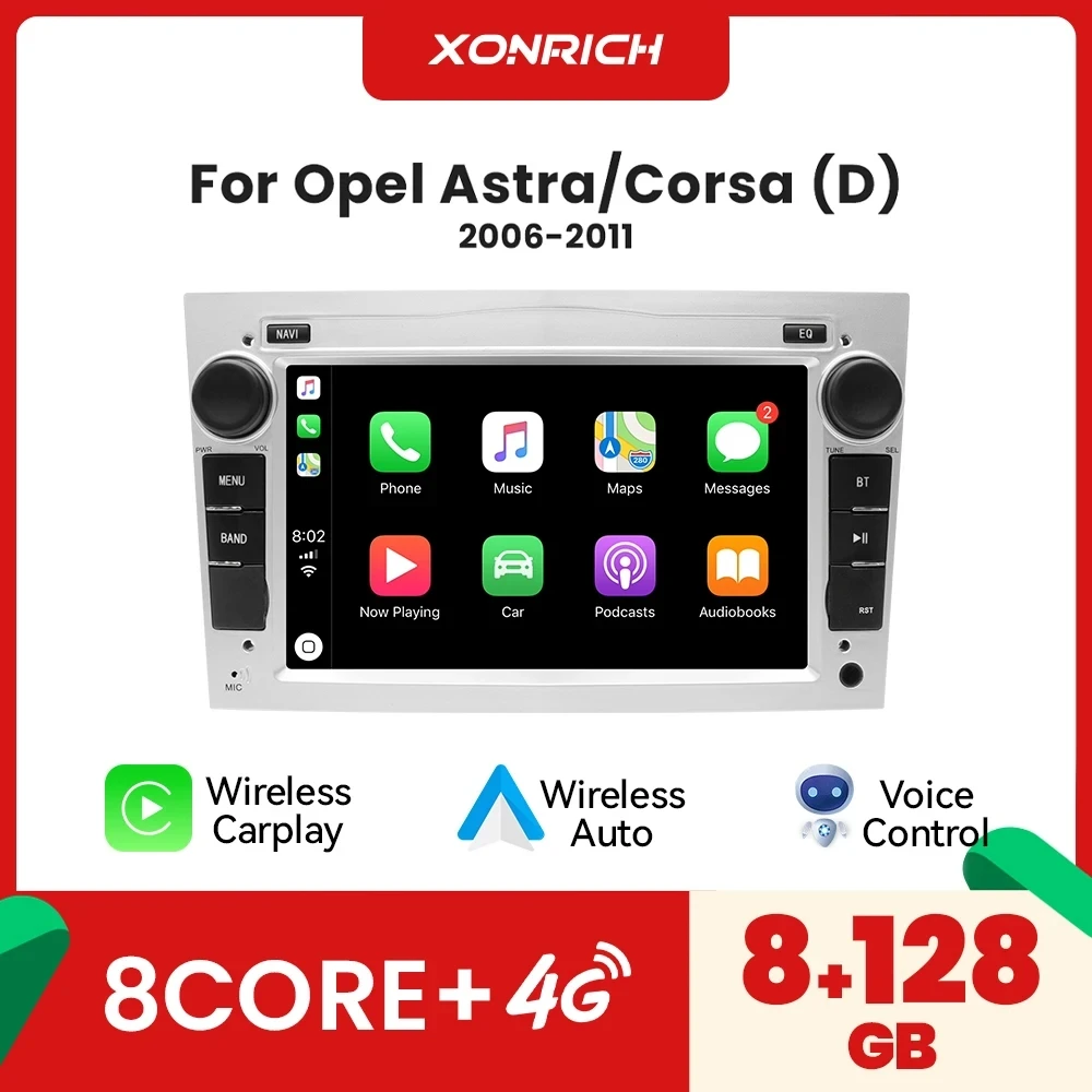 8+128GB Carplay Android Auto Car Radio Player For Opel Astra H J 2004 Vectra Vauxhall Antara Zafira Corsa C D Vivaro Meriva Veda