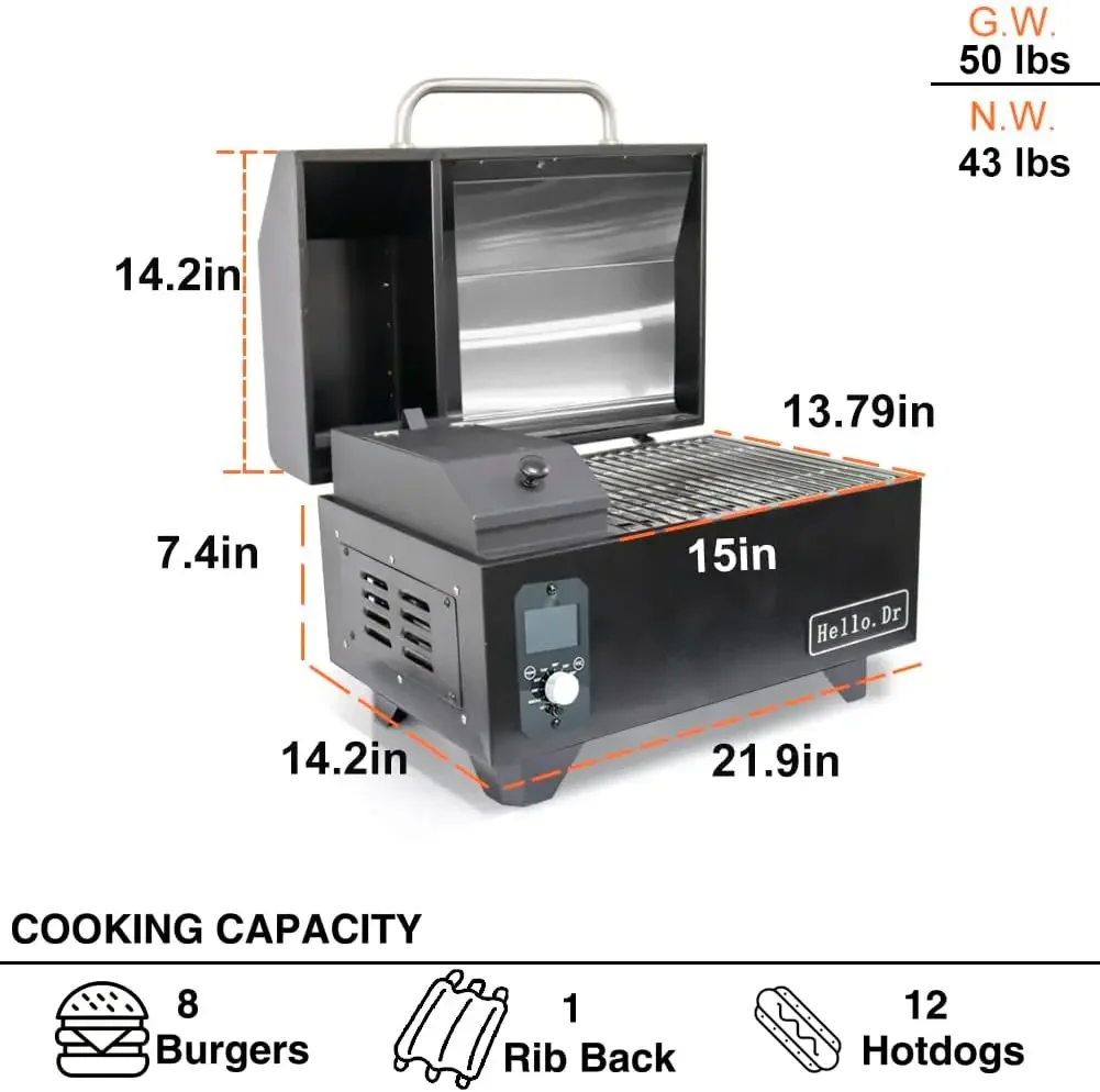 مدخن الشواية، مدخن كهربائي على الطاولة 8 في 1 للتخييم RV Tailgating RV Cooking BBQ، شوايات خارجية وSmo