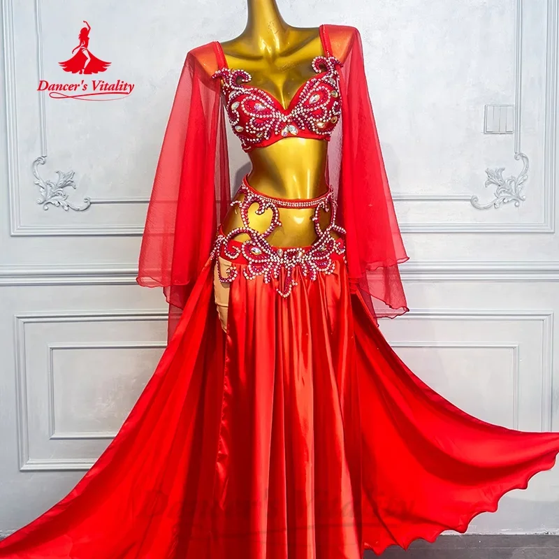 Костюм для танца живота для женщин, индивидуальный атласный комплект с камнями AB для взрослых, костюмы для восточных танцев, профессиональные костюмы для выступлений