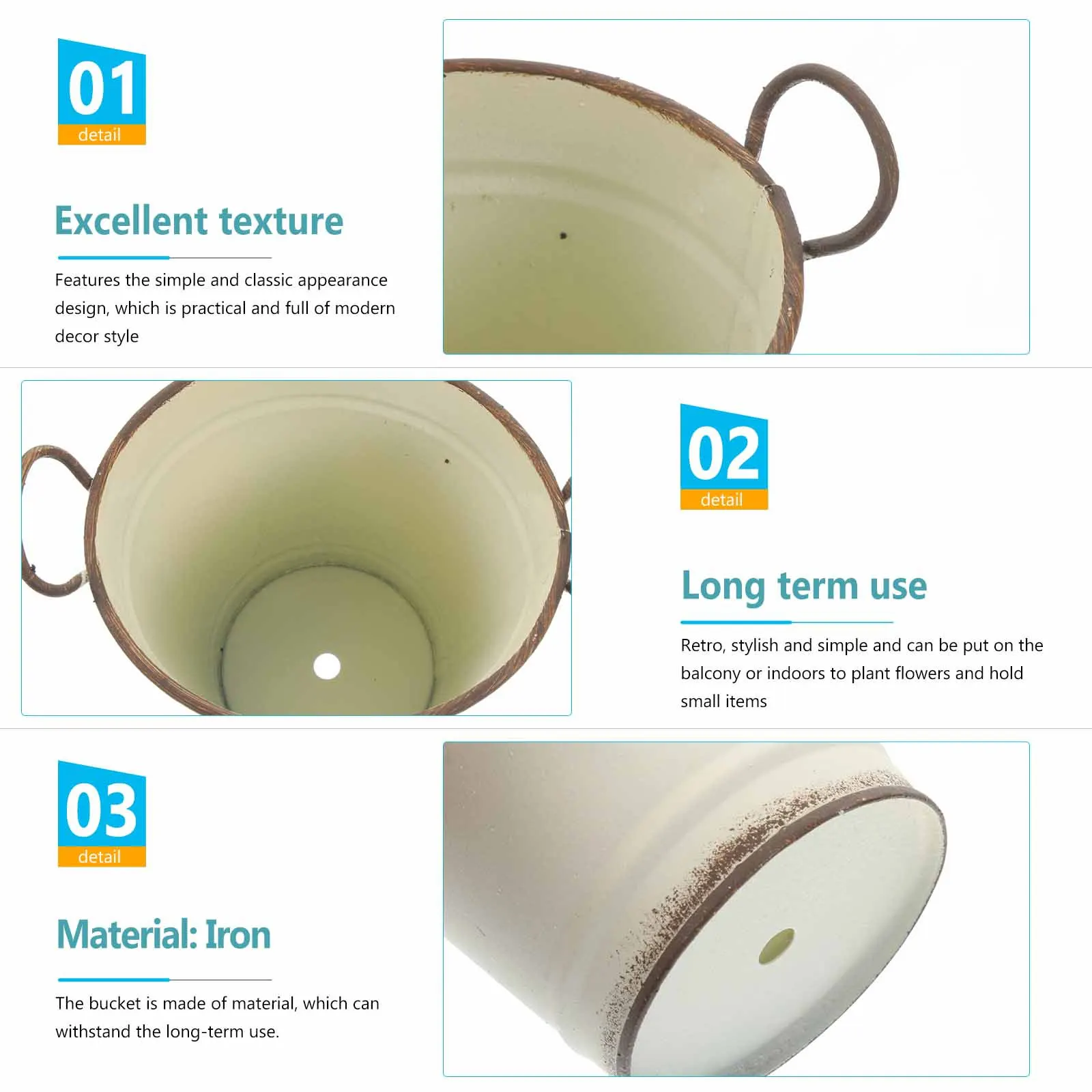 

Round Iron Sheet Flower Bucket Plant Pot Vintage Retro Planter Garden Balcony Container Gardening Accessories Flowerpot Bucket