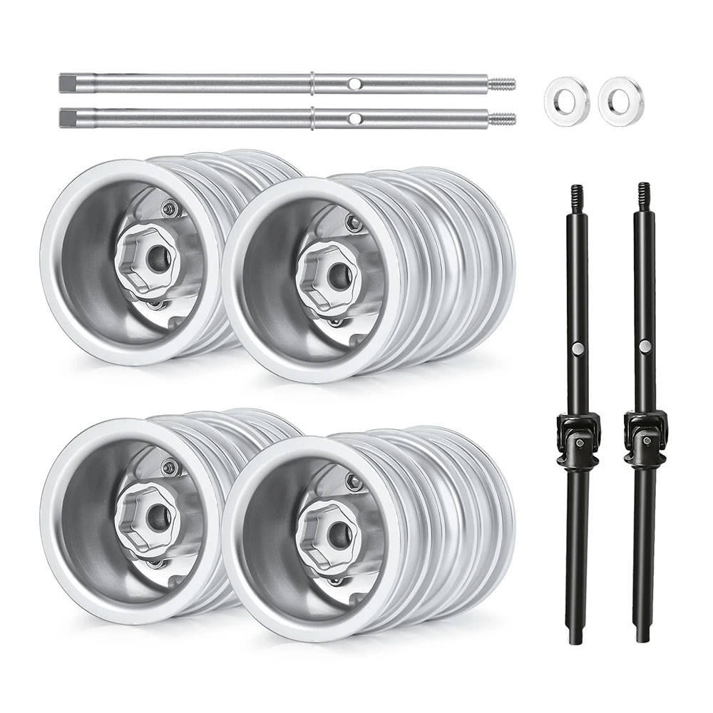 YEAHRUN Metal Front Rear Wheel Rims Hubs & CVD Driver Shaft for Axial SCX24 All Series 1/24 RC Crawler Car Truck Accessories