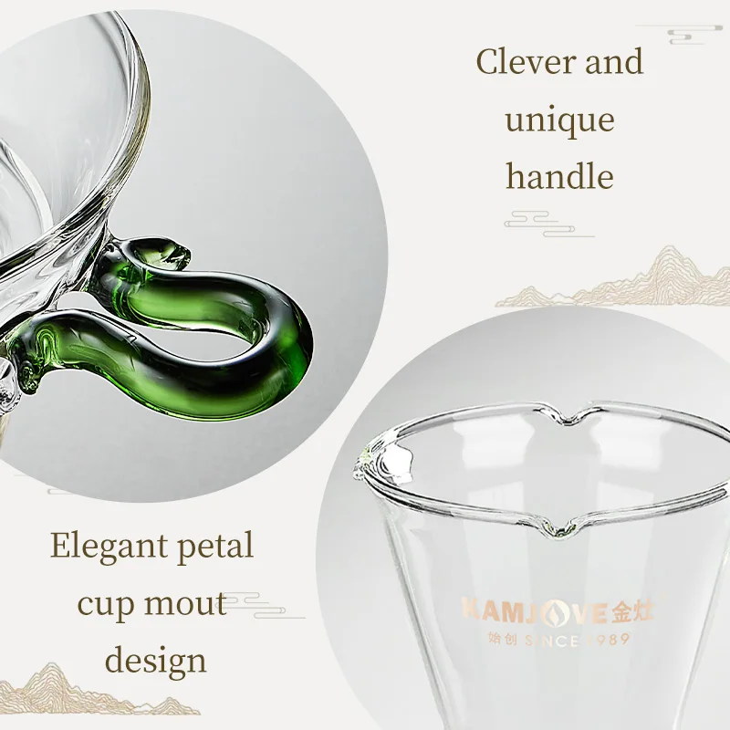 KAMJOVE High-Borosilicate Glass Tea Filter, Heat-Resistant, Tea Strainer, Household Tea Making Funnel, Tea Residue Separator