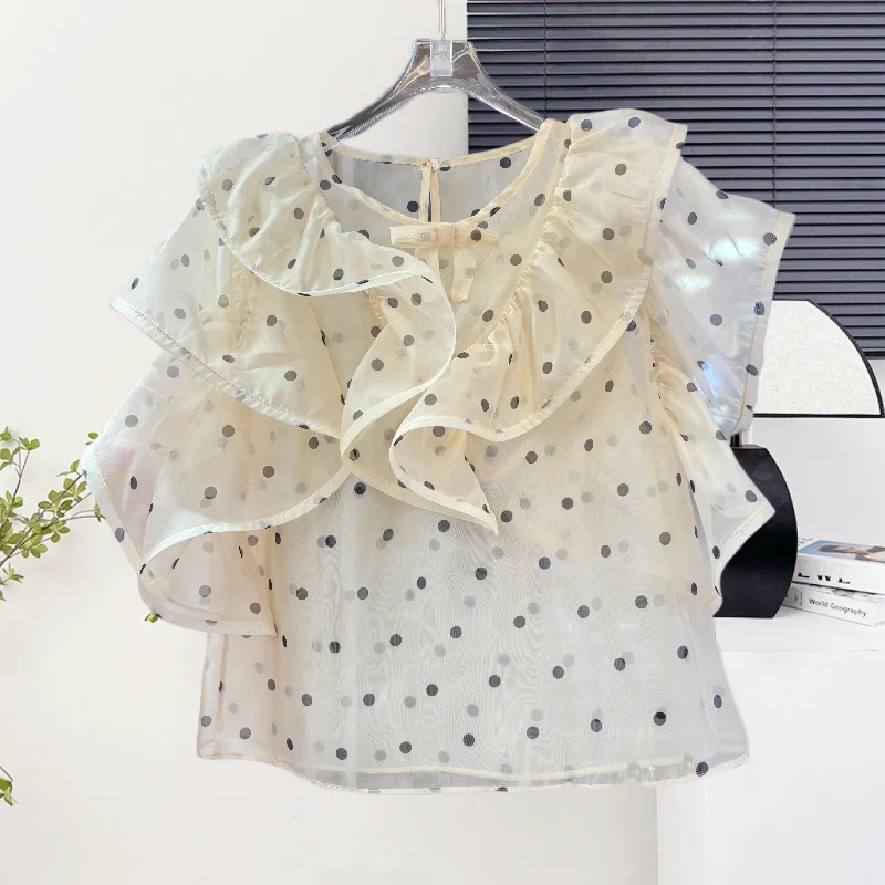 

Лето, Корейский,Стиль,Тонкий,Блузка,Мода,Сексуальный,О-образный вырез,Полны,Оборки,Женщины,Короткий рукав,Пловер,Топы,2025,Новинка,52501