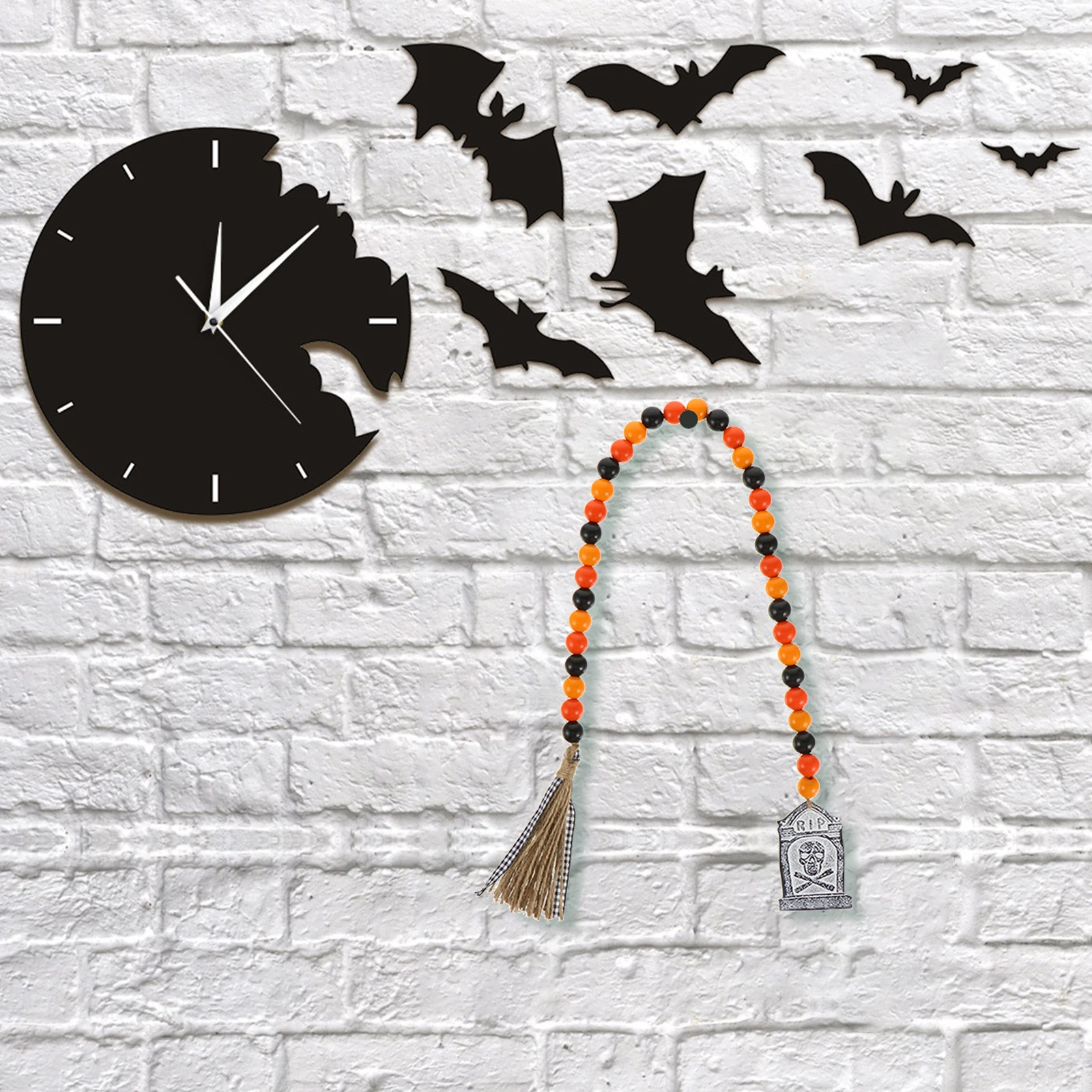 

Halloween Hanging Adornment Wooden Bead String Pendant Crafts LED Miss Decoration