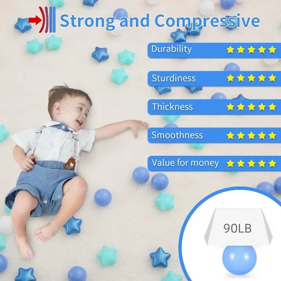 ボールピット用ボール 200個 ブルー スターと丸いボール 耐圧プラスチック製のおもちゃのボール 誕生日パーティー プール用スター