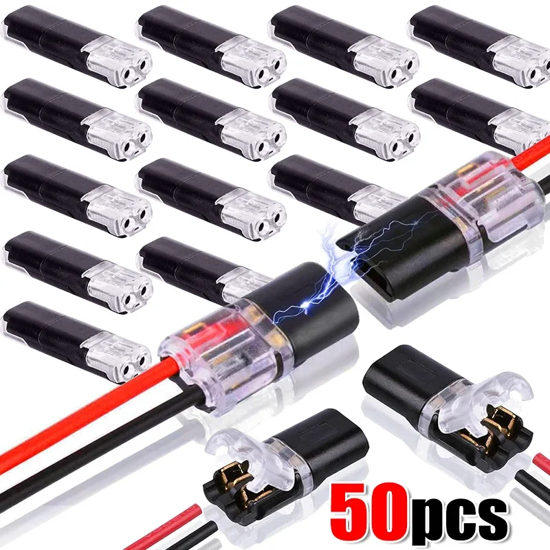 50/1Pcs Waterproof Fast Plug Double-Wire Plug-in Connector Car Electrical Cable Snap Connectors 2 Pin Way Strip Lights Terminal