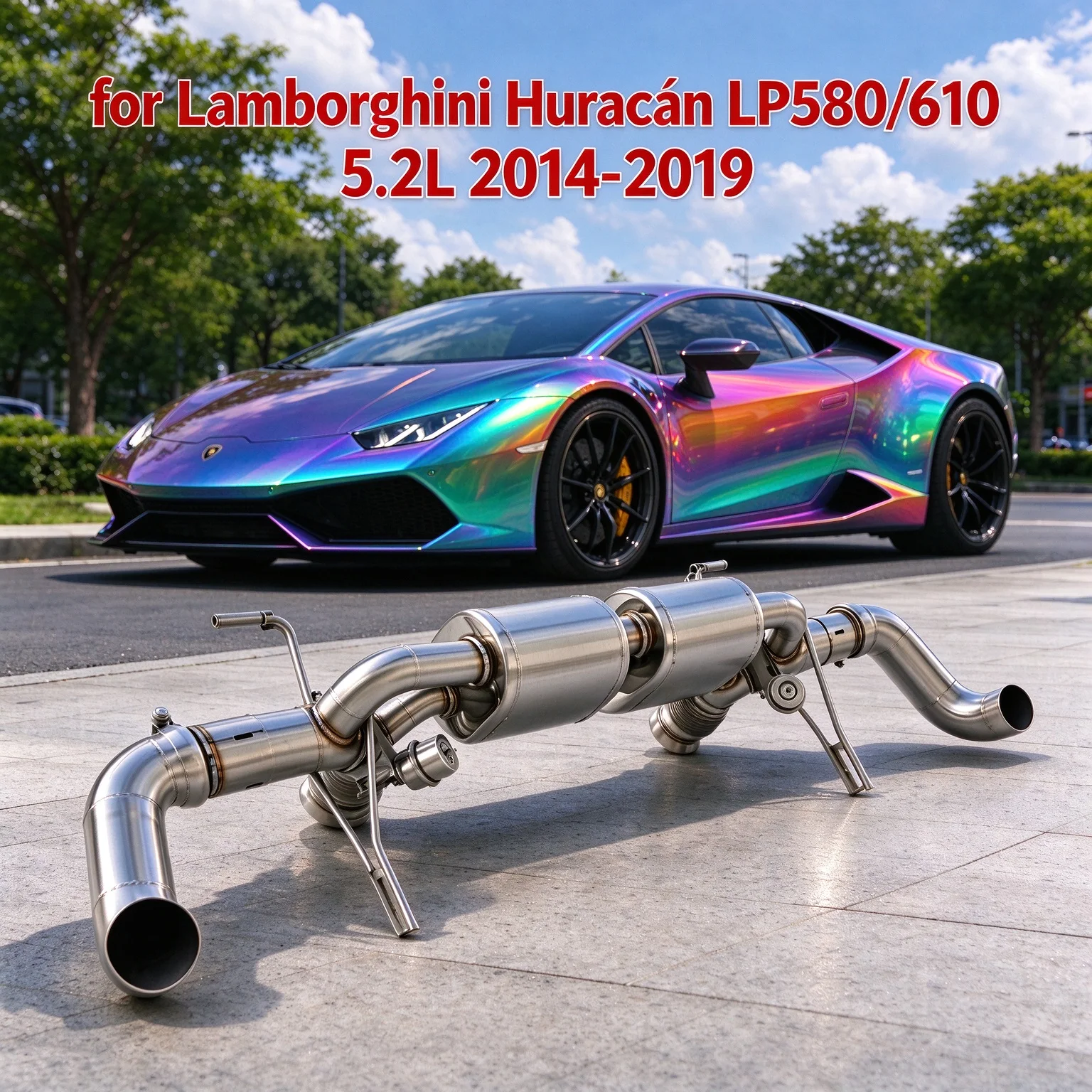 High Performance Valved Exhaust System with Two Resonators for Lamborghini Huracán LP580/610 5.2L 2014-2019 Stainless Steel