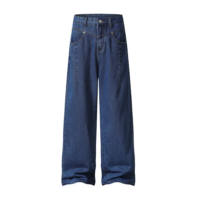 Men's High-end Split Line Extended Jeans Retro Loose Straight Trousers