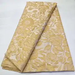 Gold African Lace Fabrics 5 Yards Nigerian French Gilding Jacquard Brocade Lace 2024 High Quality Lace For Wedding Party Clothes