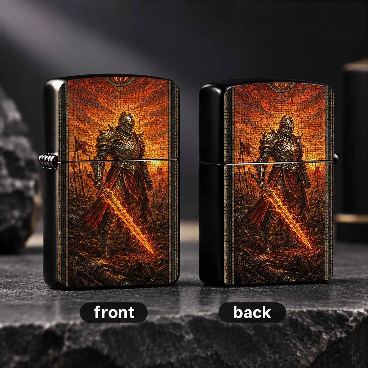 Medieval Mosaic Fiery Knight Themed Portable Igniter, Retro Battlefield Glory Art Decor, Practical Daily Carry Item, Suitable For Camping, Travel, Multi-Scene Use, Unique Collectible Gift With Strong Aesthetic Ritual Sense For Daily Outdoor