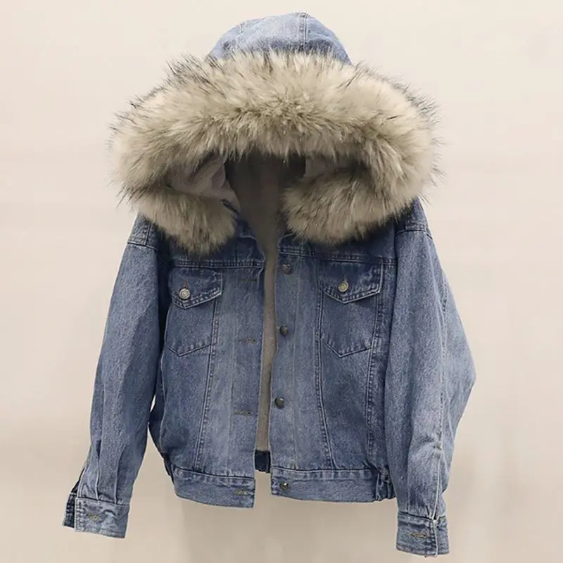 

Denim Coat For Women Long Fur Plush Womens Fall Softshell Regular-Fit Standneck Highstreet Commuting Buttoned Checked Tweed Flap