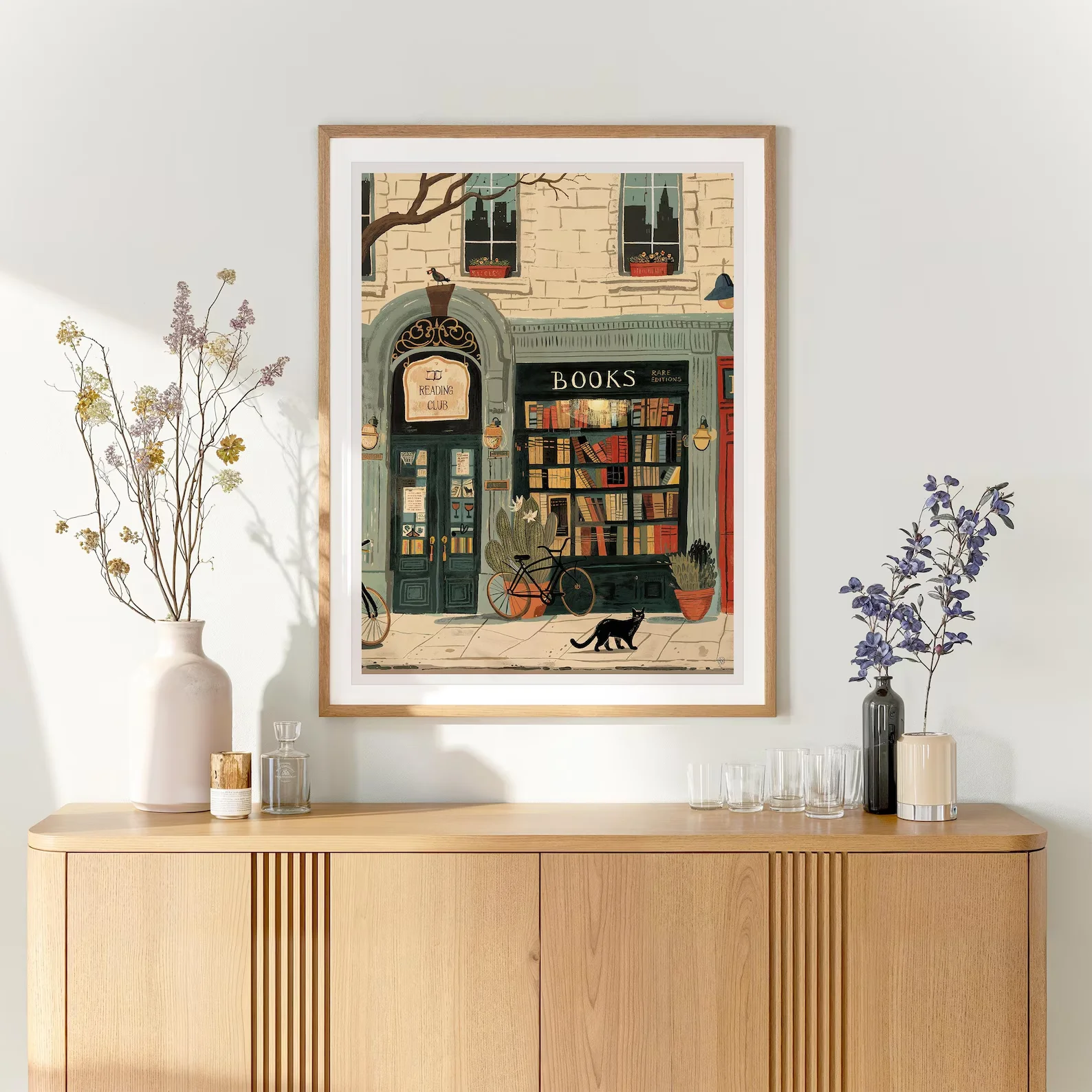Bookstore Art Print, Cozy Bookshop Illustration, Library Wall Decor, Gift for Book Lover, Reading Nook Poster, Home Office Liter - view 2