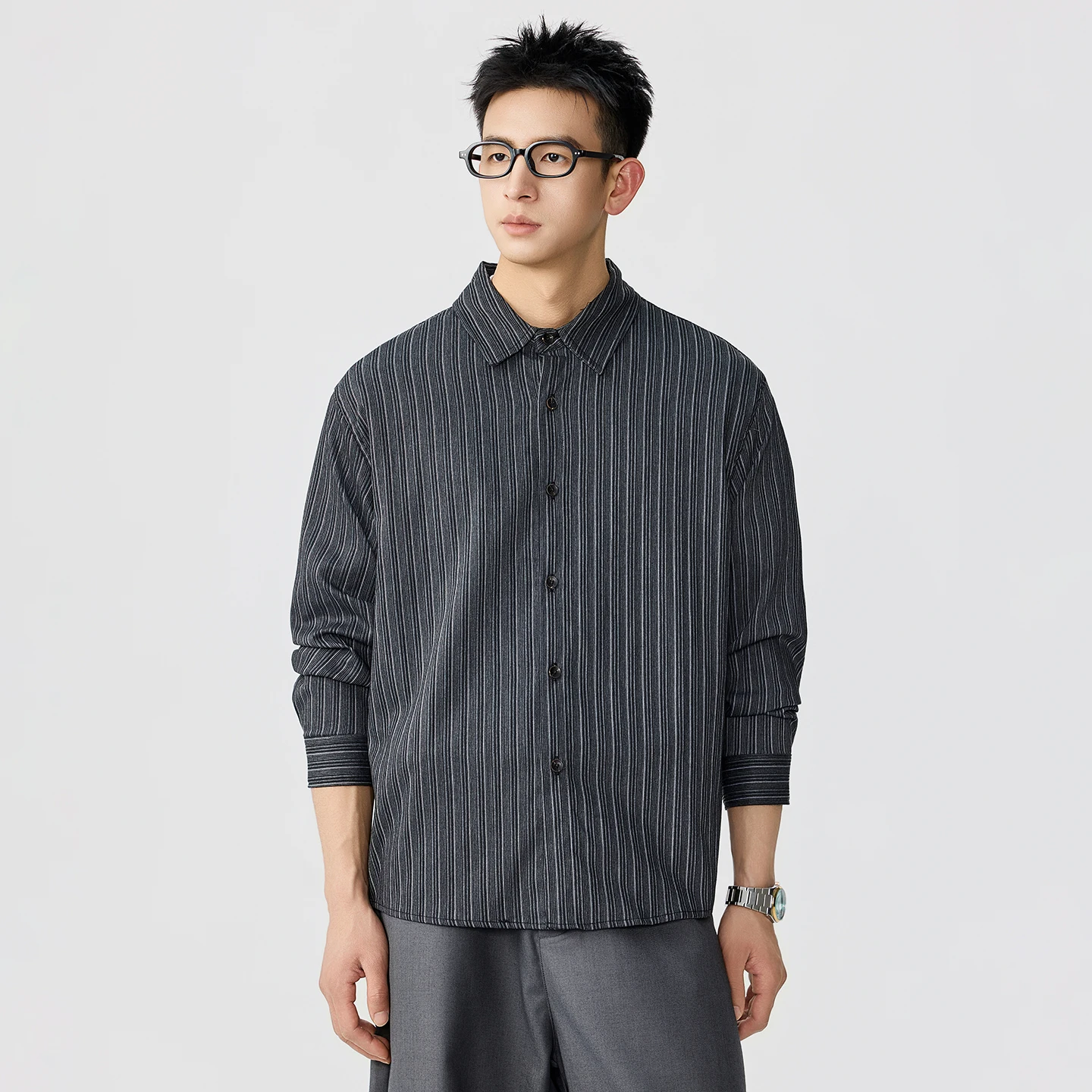 

Мужская повседневная модная свободная рубашка в винтажном стиле с длинным рукавом, легкая, дышащая, в полоску, для города, больших размеров