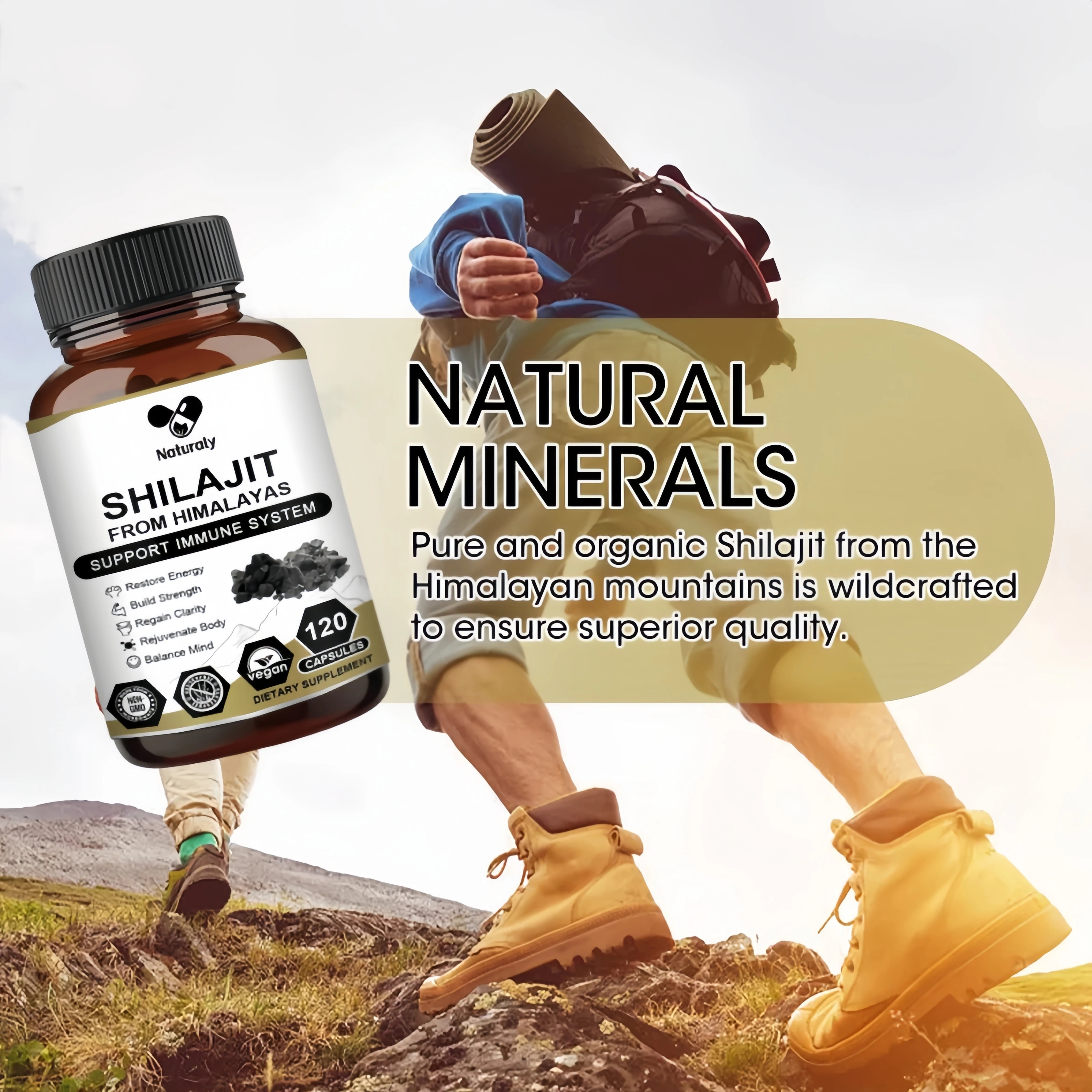 Original Shilajit Capsule High in Trace Minerals & Fulvic Acid for Energy, Muscle Strength & Immunity, Endurance for Men & Women