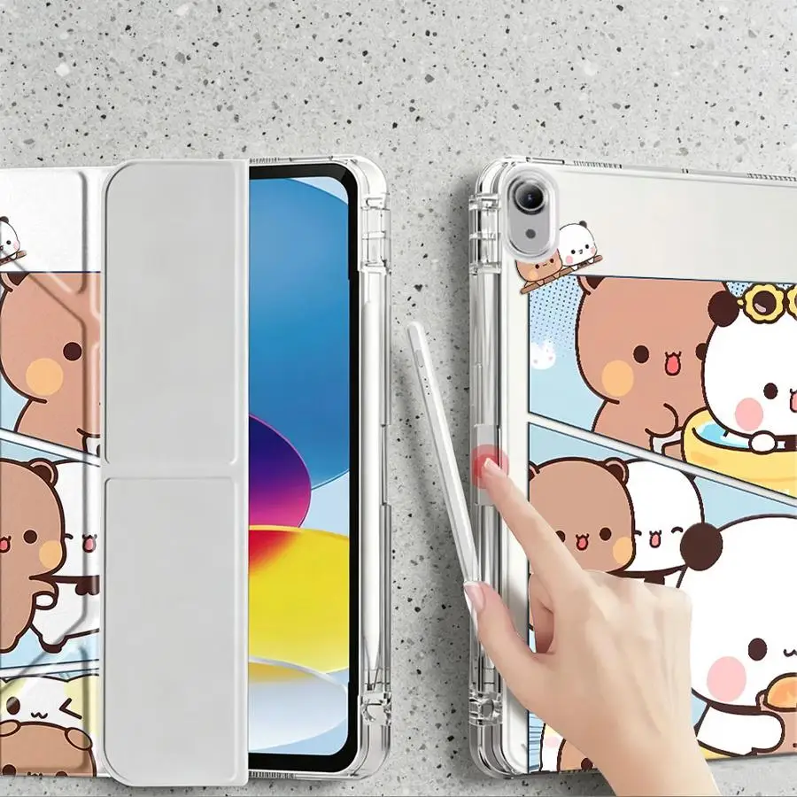With Pen Slot Cover Tablet Case For Samsung Galaxy Tab S9 Plus A9 Plus S7 FE A11 S10 Lite S8 A8 Cartoon Bear Pattern