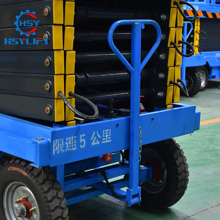 4m 500kg Cheaper Price Mobile Hydraulic Manual Towable Scissor Lift with Support Outriggers