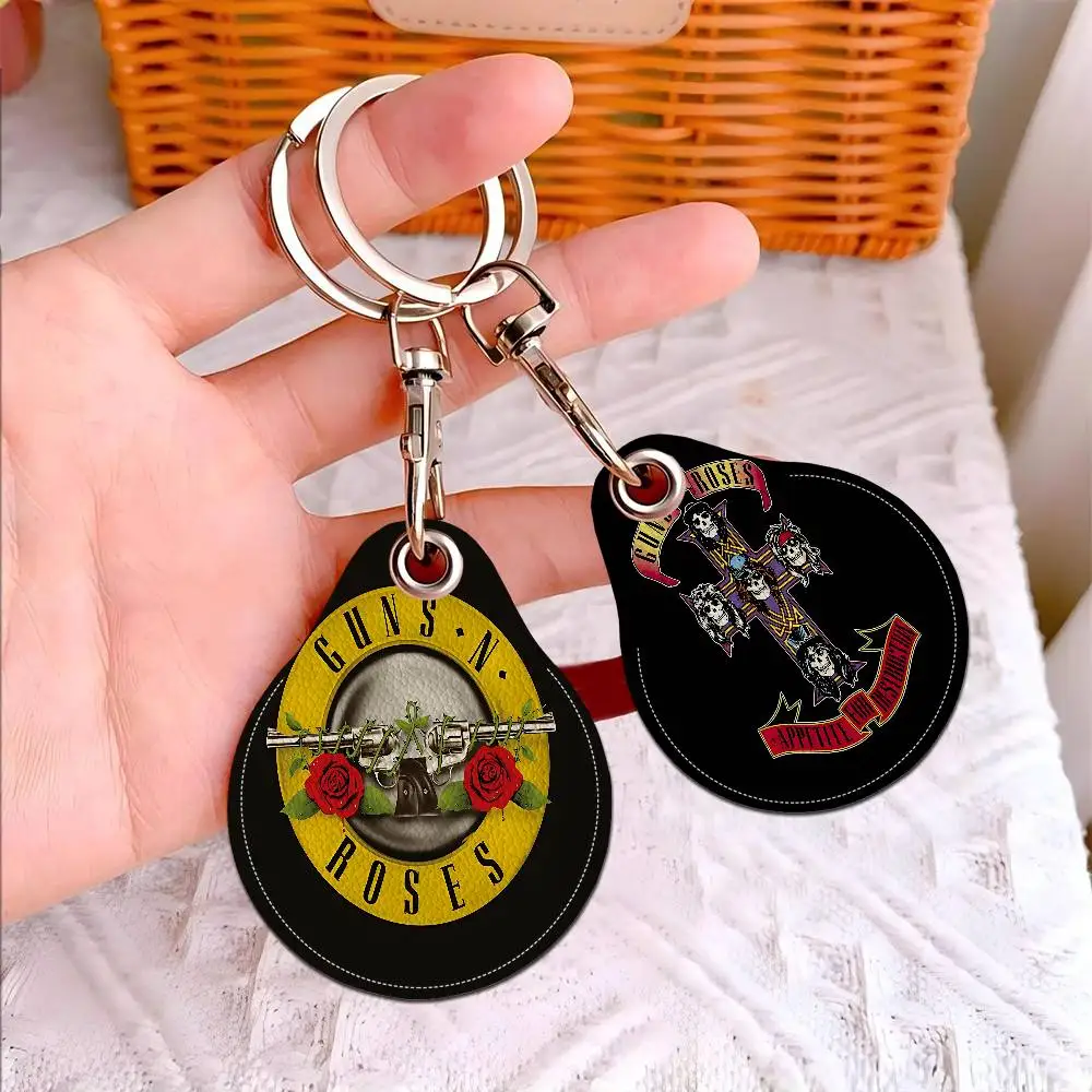 Rock Band G-Guns N R-Roses Leather Access Card Holder, Water Drop Keychain, Bus Card Elevator Induction Protective Cover