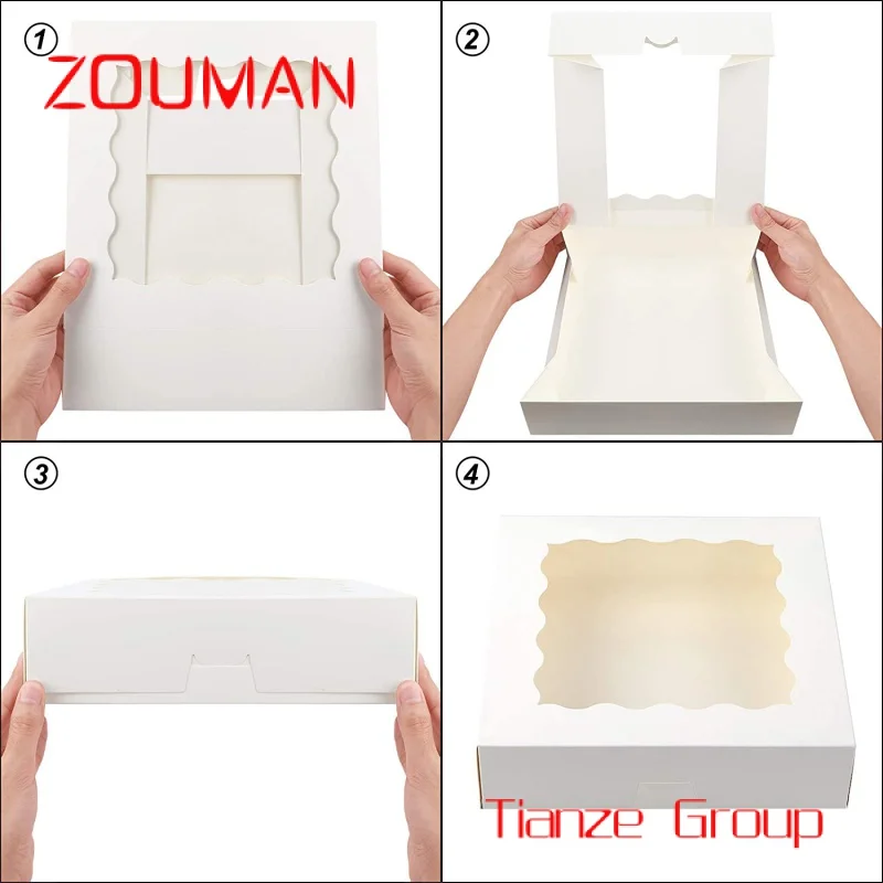 Caja de pan de papel con ventana transparente, embalaje de comida para llevar, fiesta de Picnic, venta al por mayor, tamaño personalizado, blanco