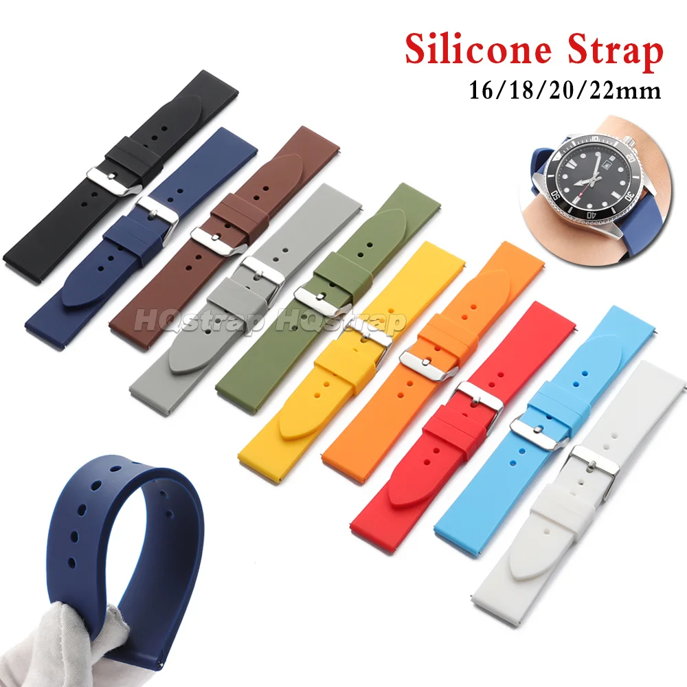 Soft Silicone Watch Strap 16mm 18mm 20mm 22mm Universal Bracelet Quick Release Soft Wristband Waterproof Rubber Band Accessories
