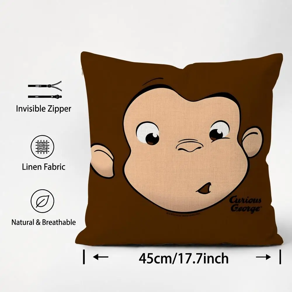 Character George The Curious Monkey Cushion Cover Cushion Covers Natural Linen Breathable Sofa Bedroom Decor Pillowcase