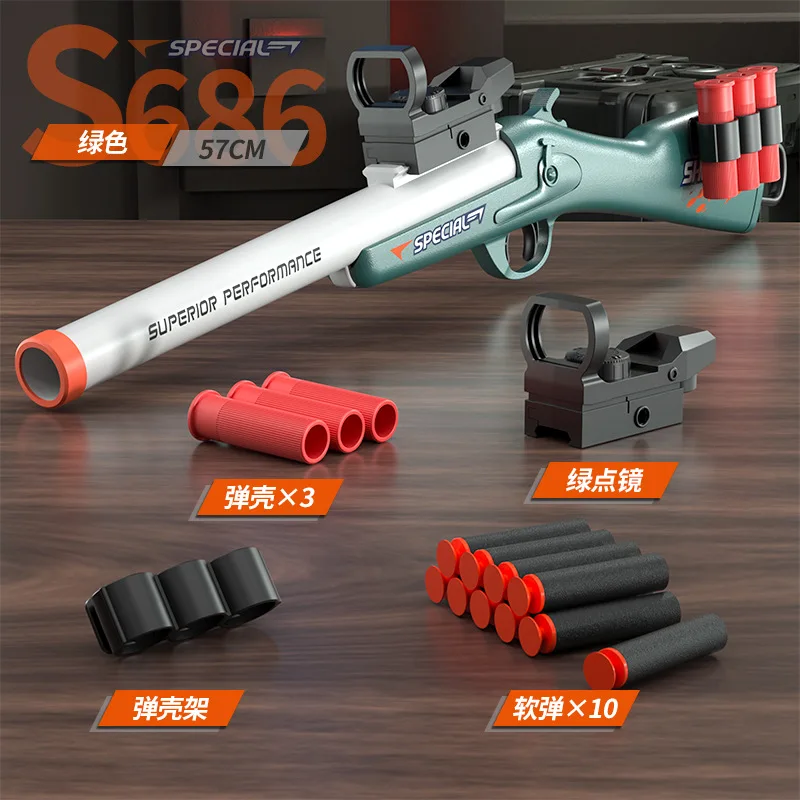 Pistola de balas suaves con carcasa de pulverización S686, se puede disparar, pistola de juguete, modelo de escopeta para niño, carga manual, regalo de cumpleaños y Navidad 2025