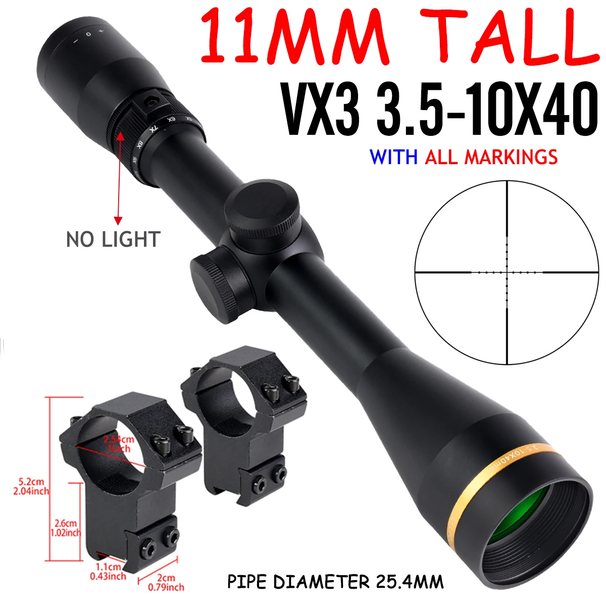 LEU**LD M3 3.5-10X40 Scope Long Red and Green Cross Line Adjustable Sight Tactical Reflex Sight Optics Hunting for 11mm/20mm image 3