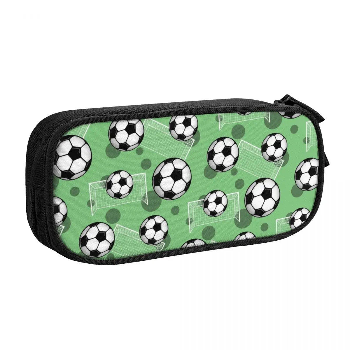 Custom Soccer Ball And Goal Green Pattern Cute Pencil Case Girl Boy Large Storage Football Pencil Pouch Students Stationery