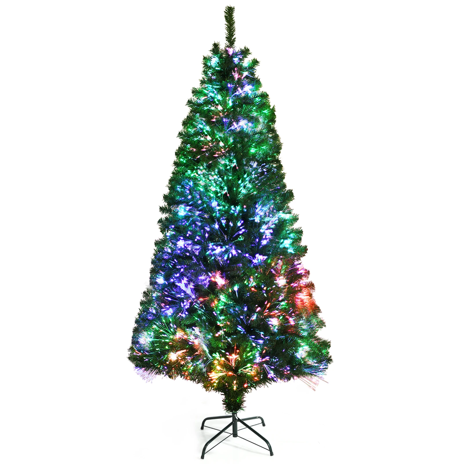 

7ft Pre-lit Fiber Optic PVC Artificial Christmas Tree w/ 820 Branch Tips