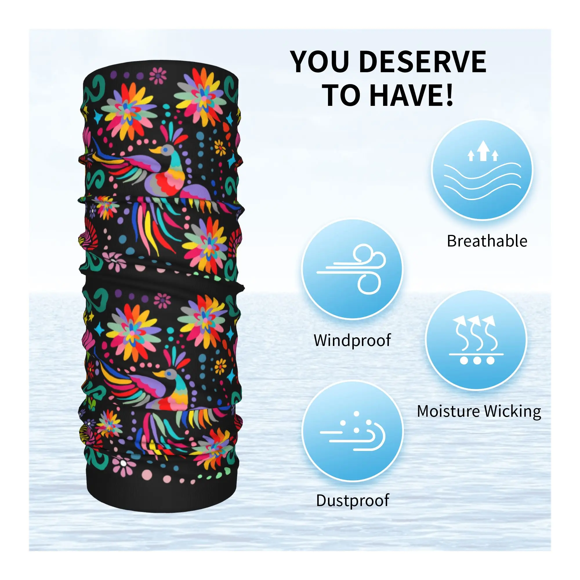Custom Mexican Floral Flower Textile Bandana Neck Warmer Men Women Winter Hiking Ski Scarf Gaiter Colorful Embroidery Face Cover view 3