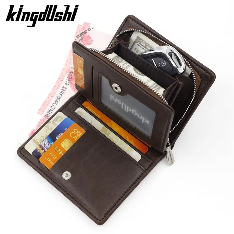 Men's Color-Block Wallet European American Simple Design Multi-Slot Money ID Card Case Zipper Coin Purse Billeteras Hombre