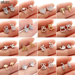SMJEL Stainless Steel Animal Stud Earrings for Women Girls Minimalist Fox Snake Whale Bee Earings Jewelry Owl Dog Accessories
