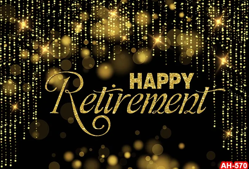 Happy Retirement Backdrop Black and Gold Retired Photo Background Retirement Party Decorations